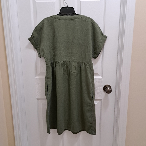 NWT Briggs New York Green Linen Dress Small V-neck Short Sleeved - Picture 5 of 16